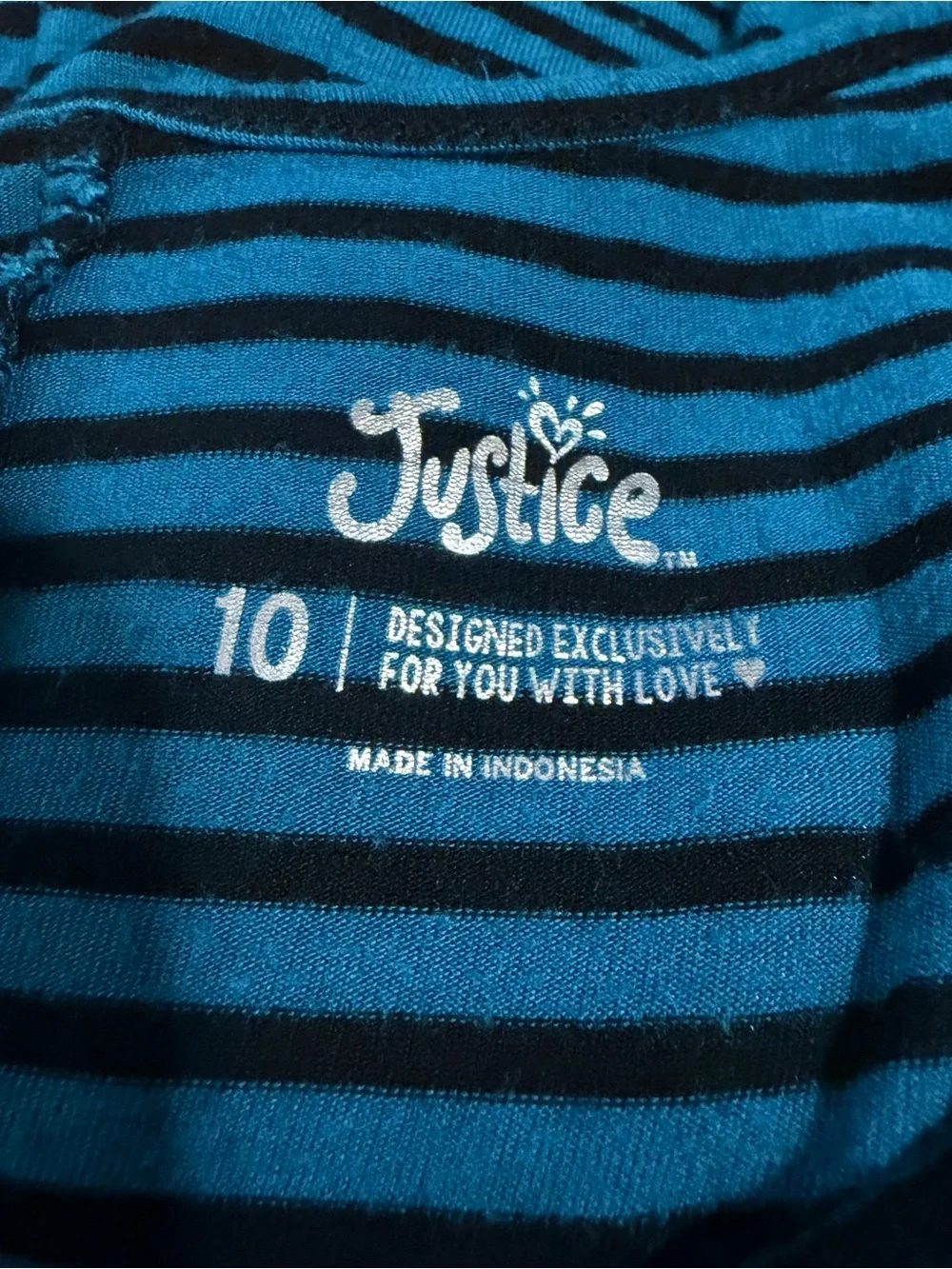 JUSTICE Long Sleeve Pullover Shirt Black And Blue Stripes Girls Size 10